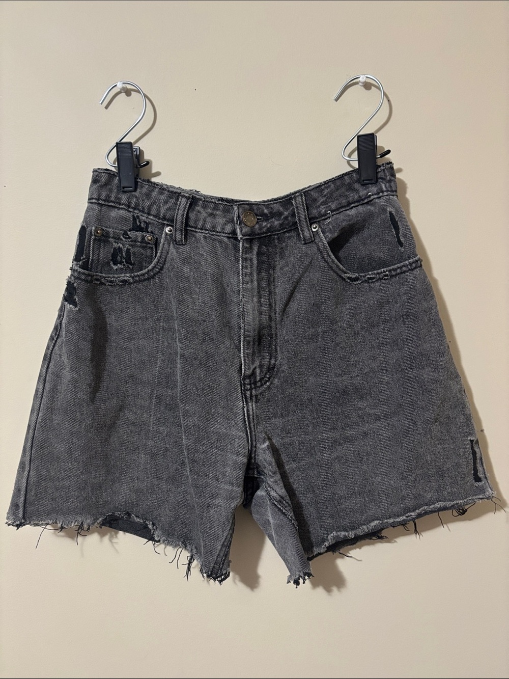 Glassons Charcoal Gray Distressed High-Rise Denim Shorts